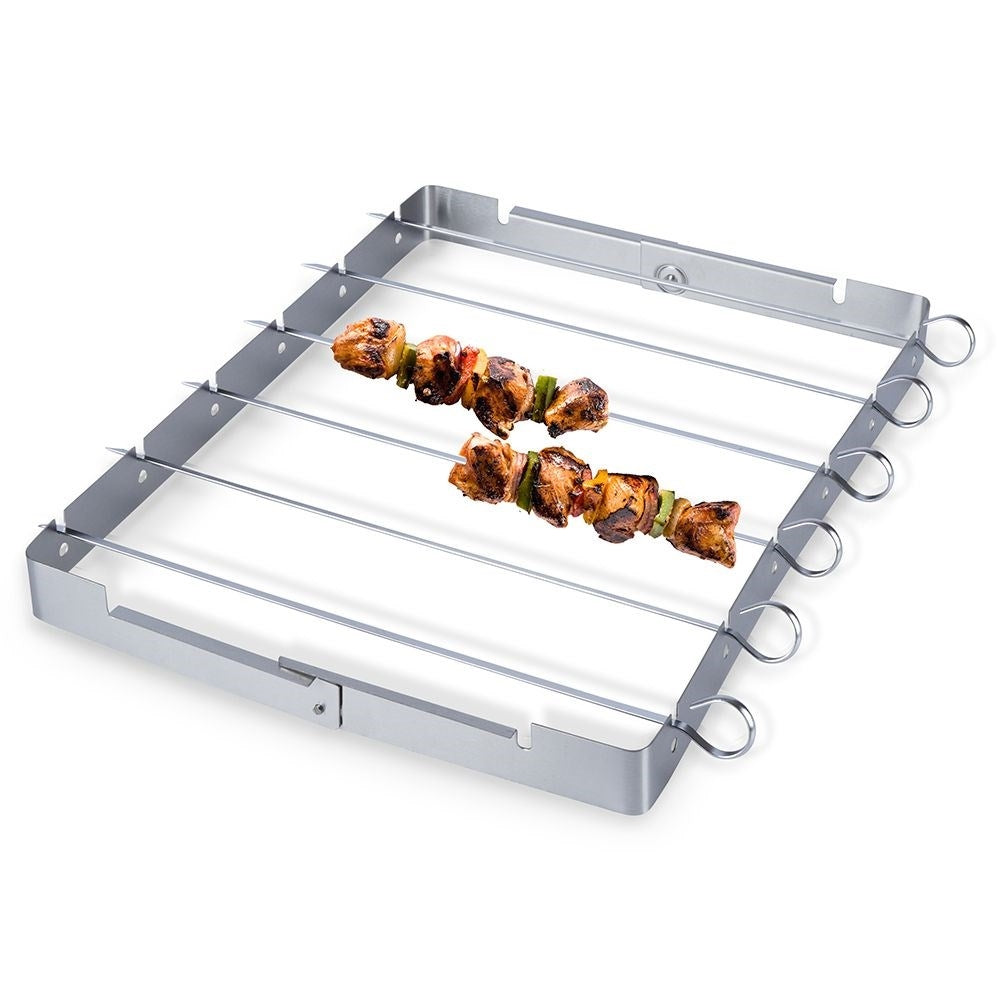 Barbecue skewer set in stainless steel with stand for perfect grilling