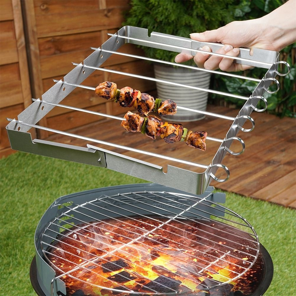 Barbecue skewer set in stainless steel with stand for perfect grilling