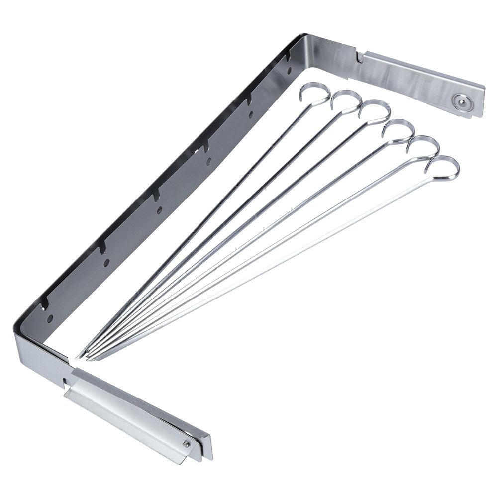 Barbecue skewer set in stainless steel with stand for perfect grilling