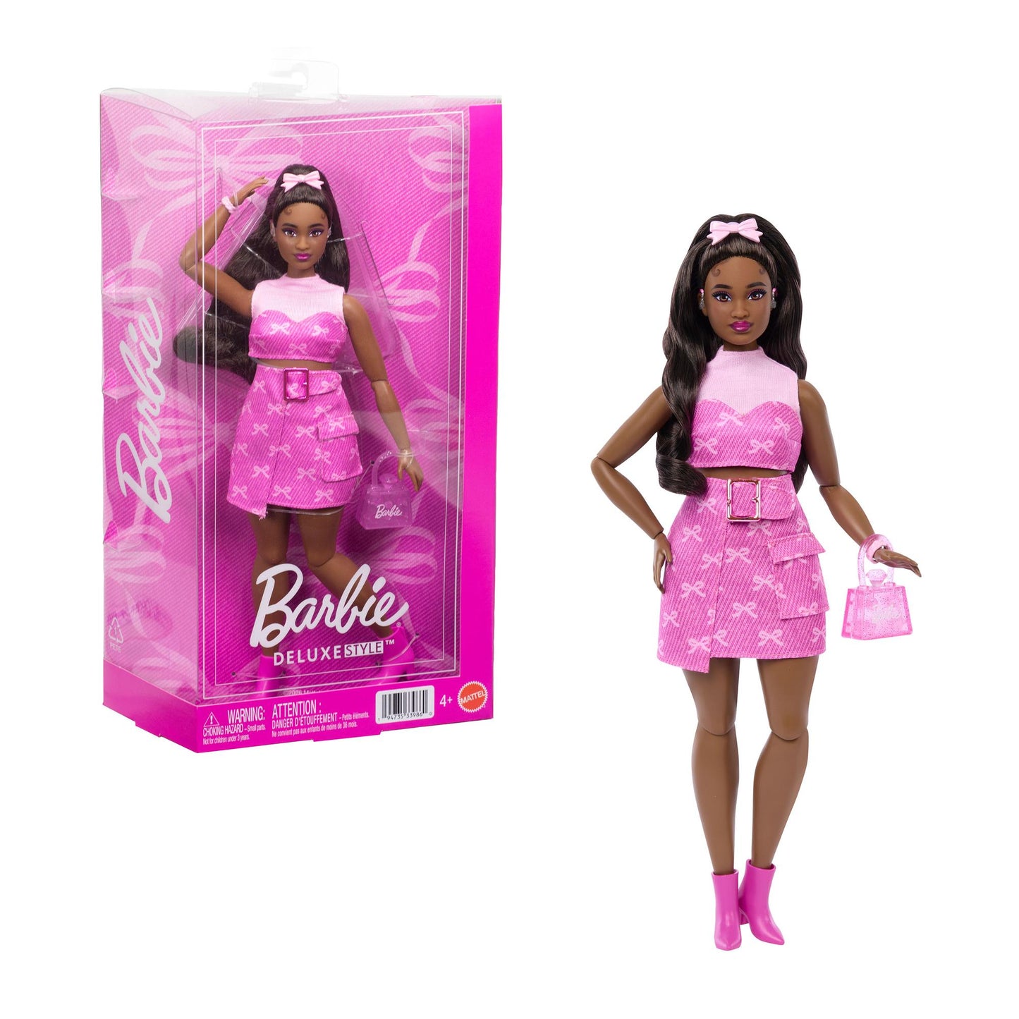Barbie Deluxe Doll with Bright Pink Skirt, Curvy Style