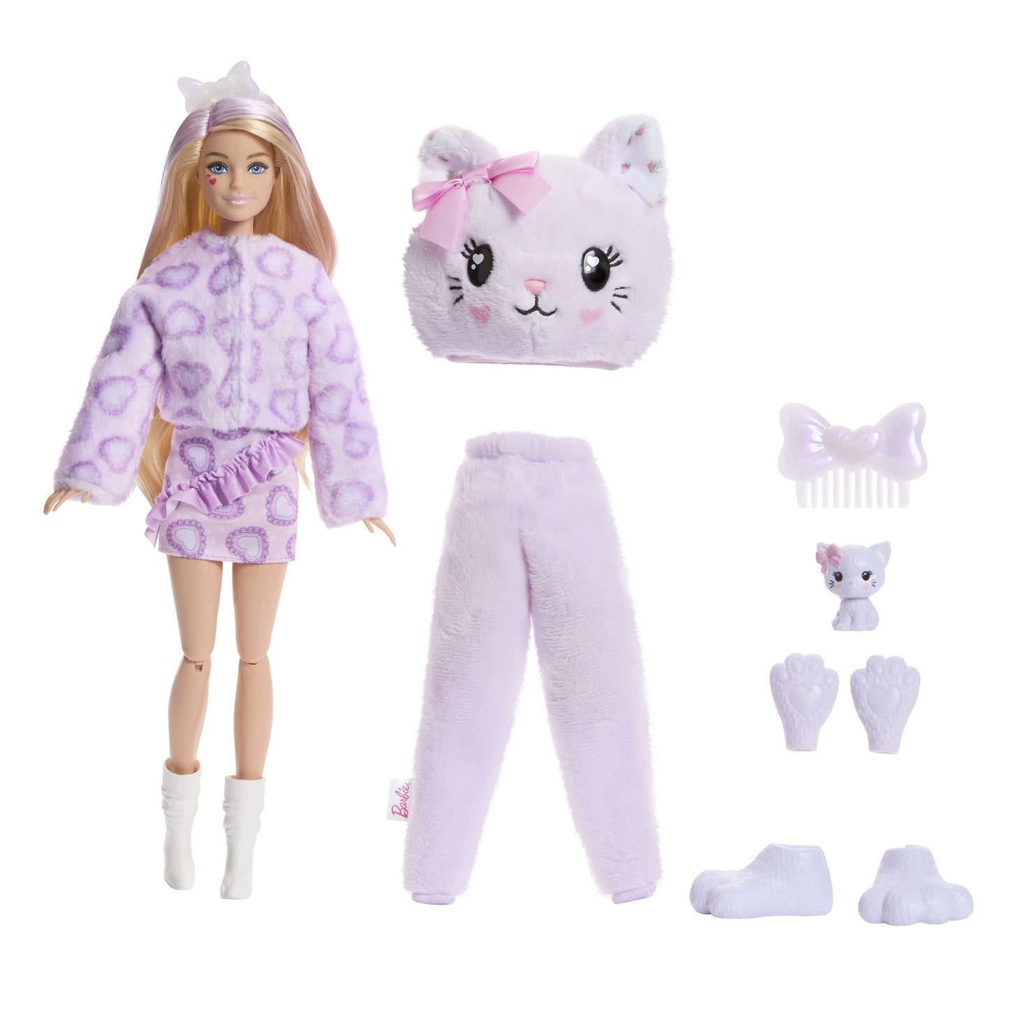 Barbie Doll with Purple Kitten Costume & 10 Surprises