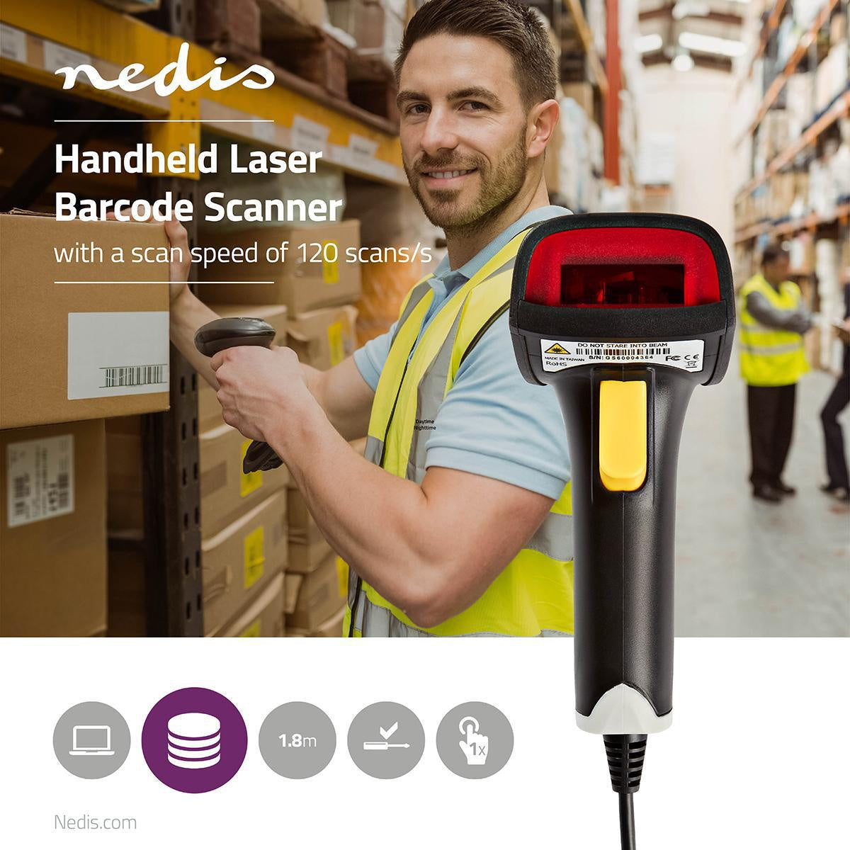 Barcode Scanner | Laser | USB | 1D Linear | USB Powered | USB 2.0