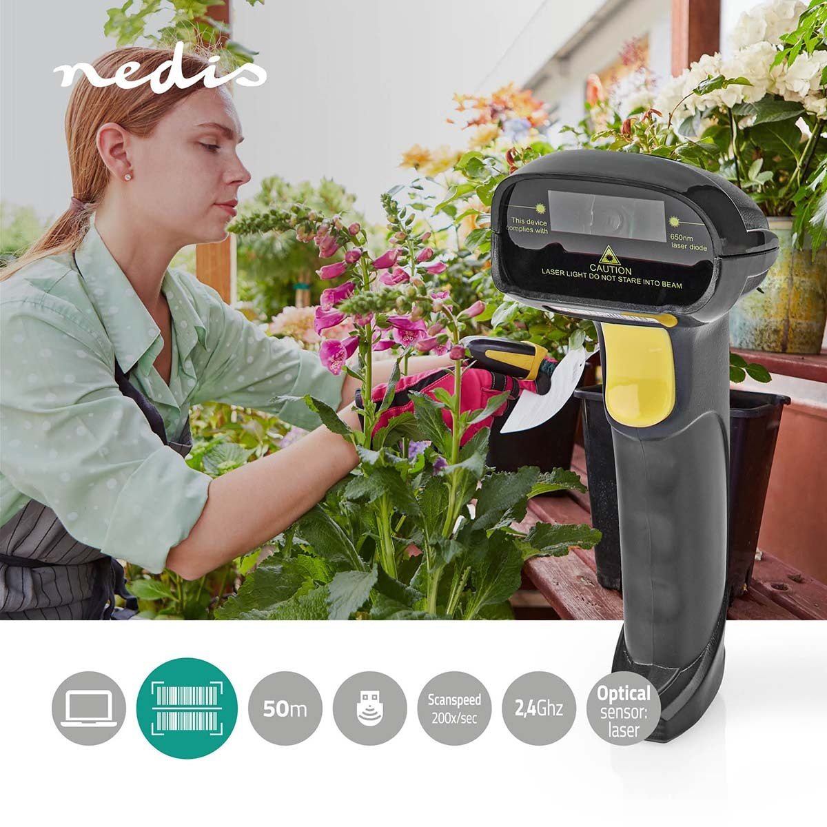 Barcode Scanner | Laser | Wireless | 1D linear | Battery powered / USB power | USB dongle