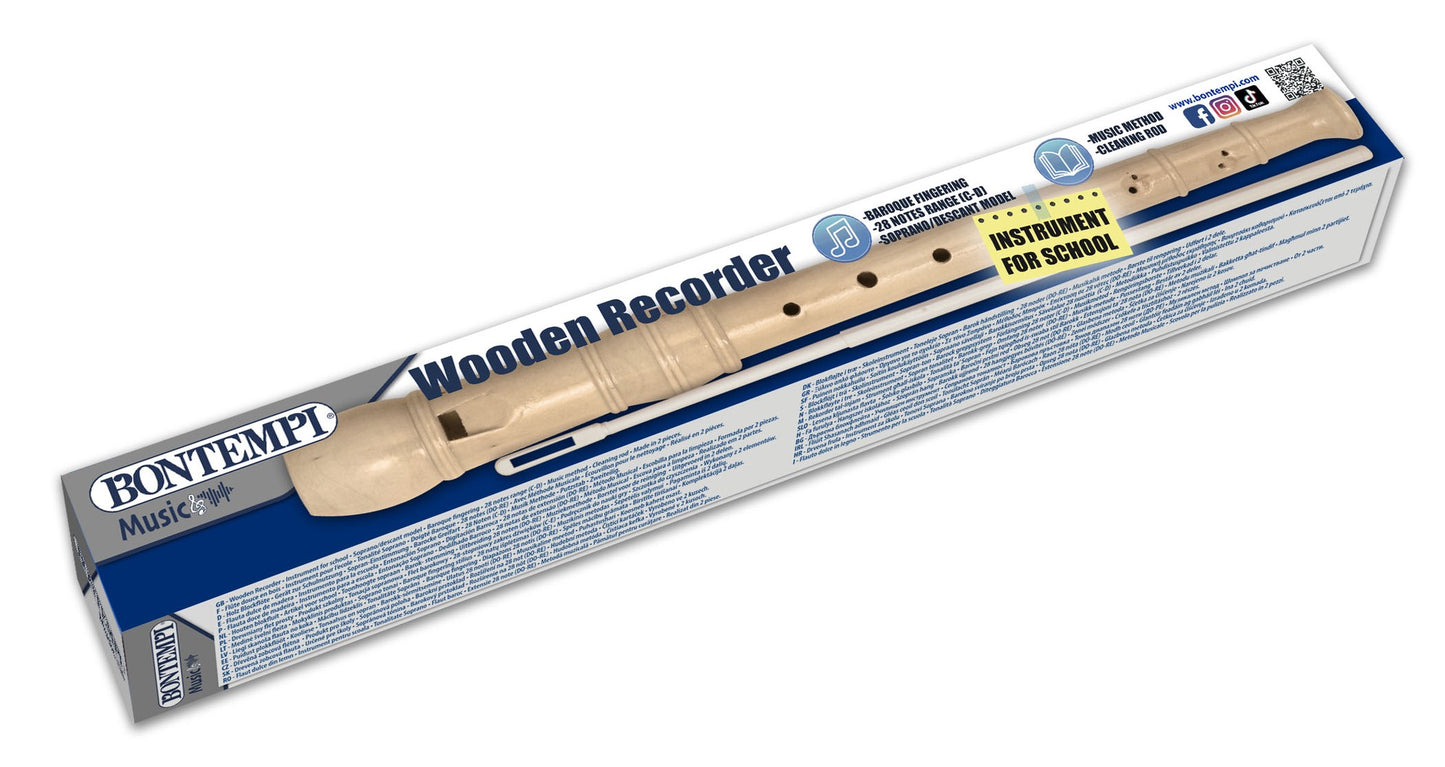 Baroque Soprano Recorder, Wooden, 28-Note Range, 32cm