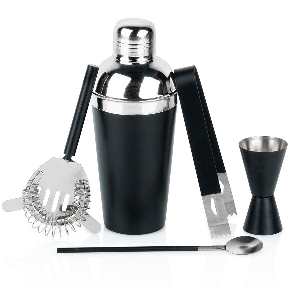 Bar set with shaker, steel, black, 5 pcs.