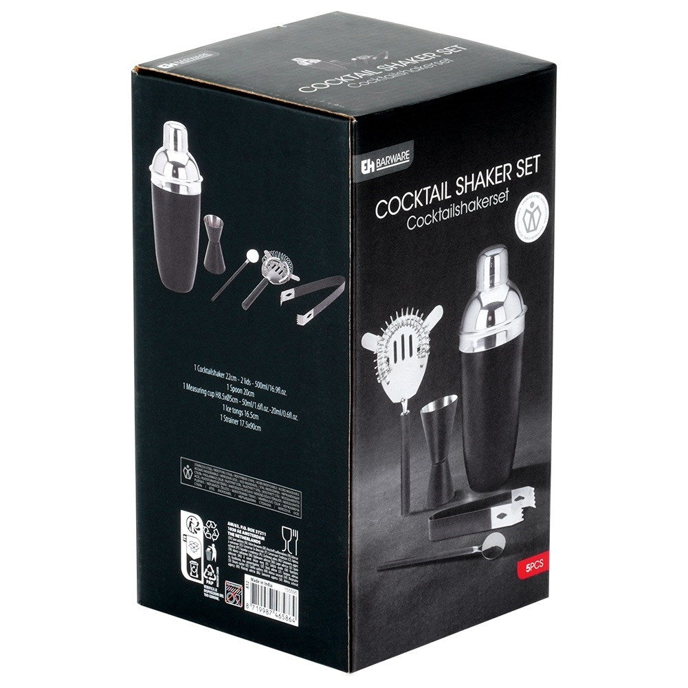 Bar set with shaker, steel, black, 5 pcs.