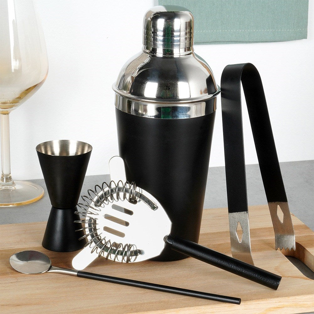 Bar set with shaker, steel, black, 5 pcs.