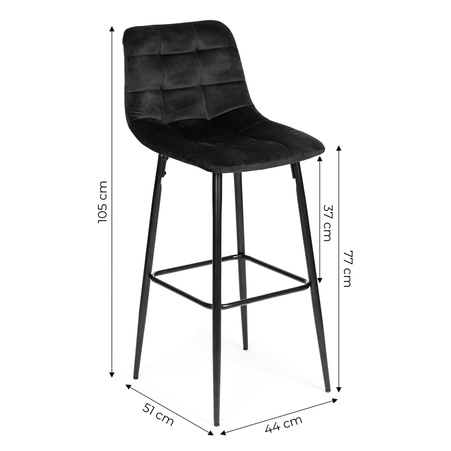 Bar stool, high chair, footstool, black velvet