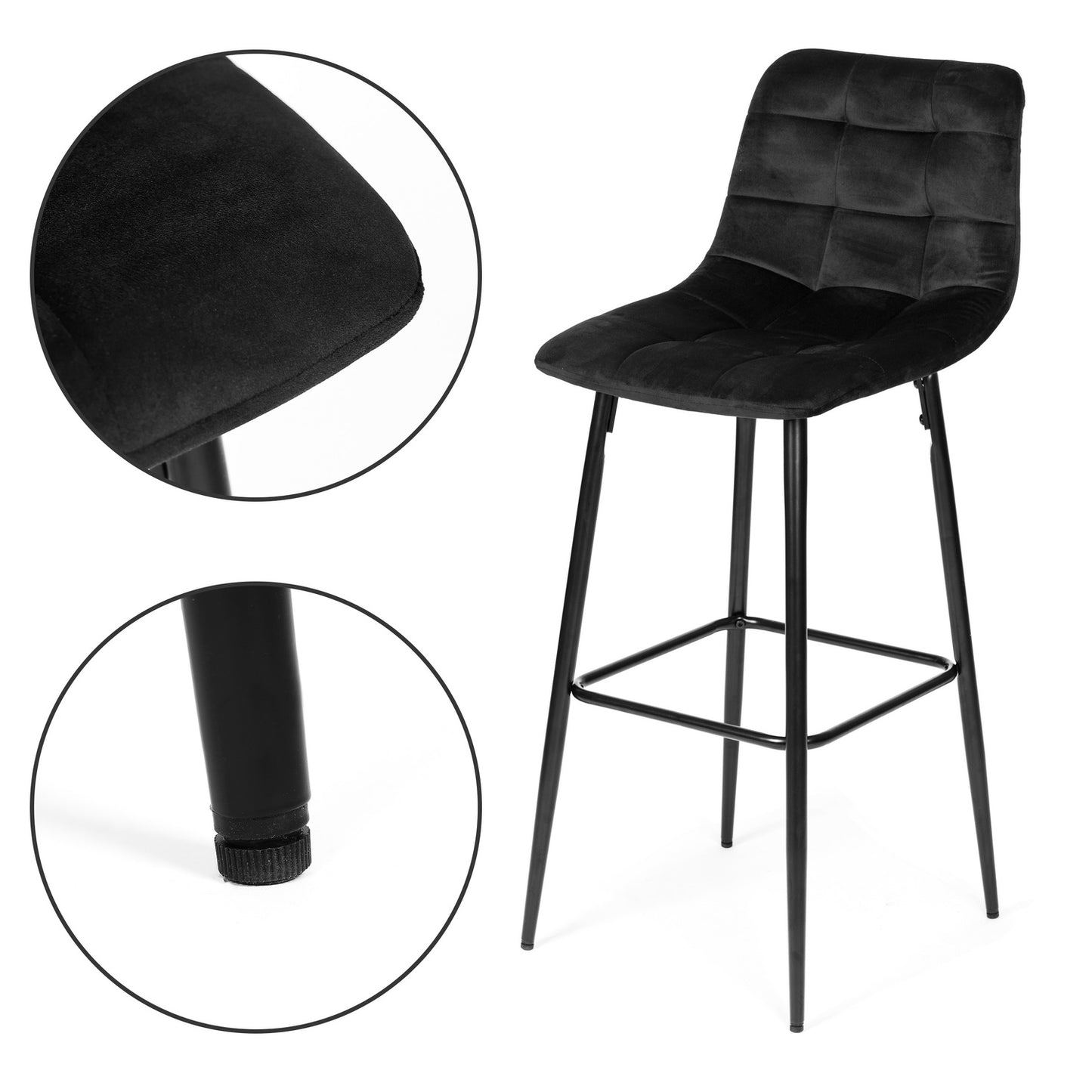 Bar stool, high chair, footstool, black velvet