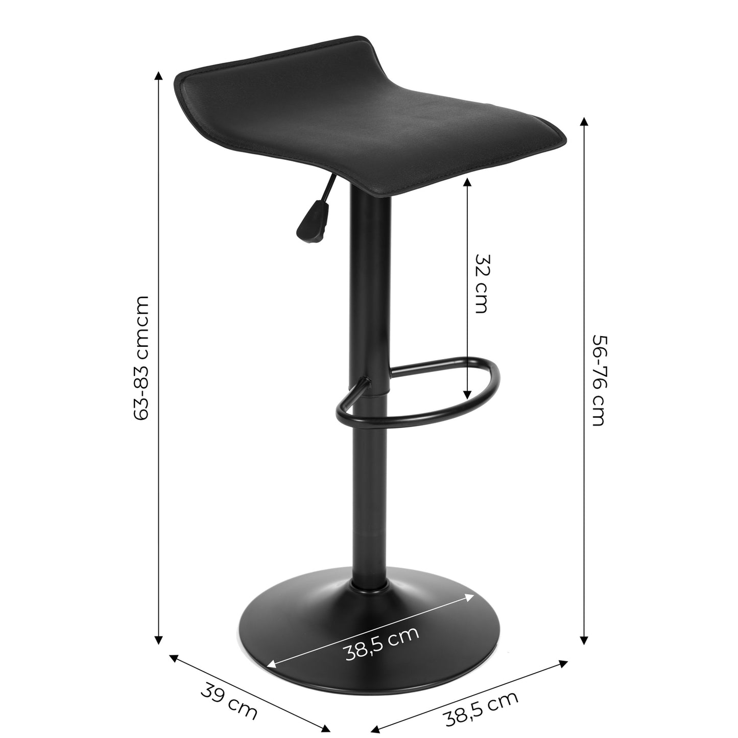 Bar stool, swivel footrest, height adjustable, black eco-leather