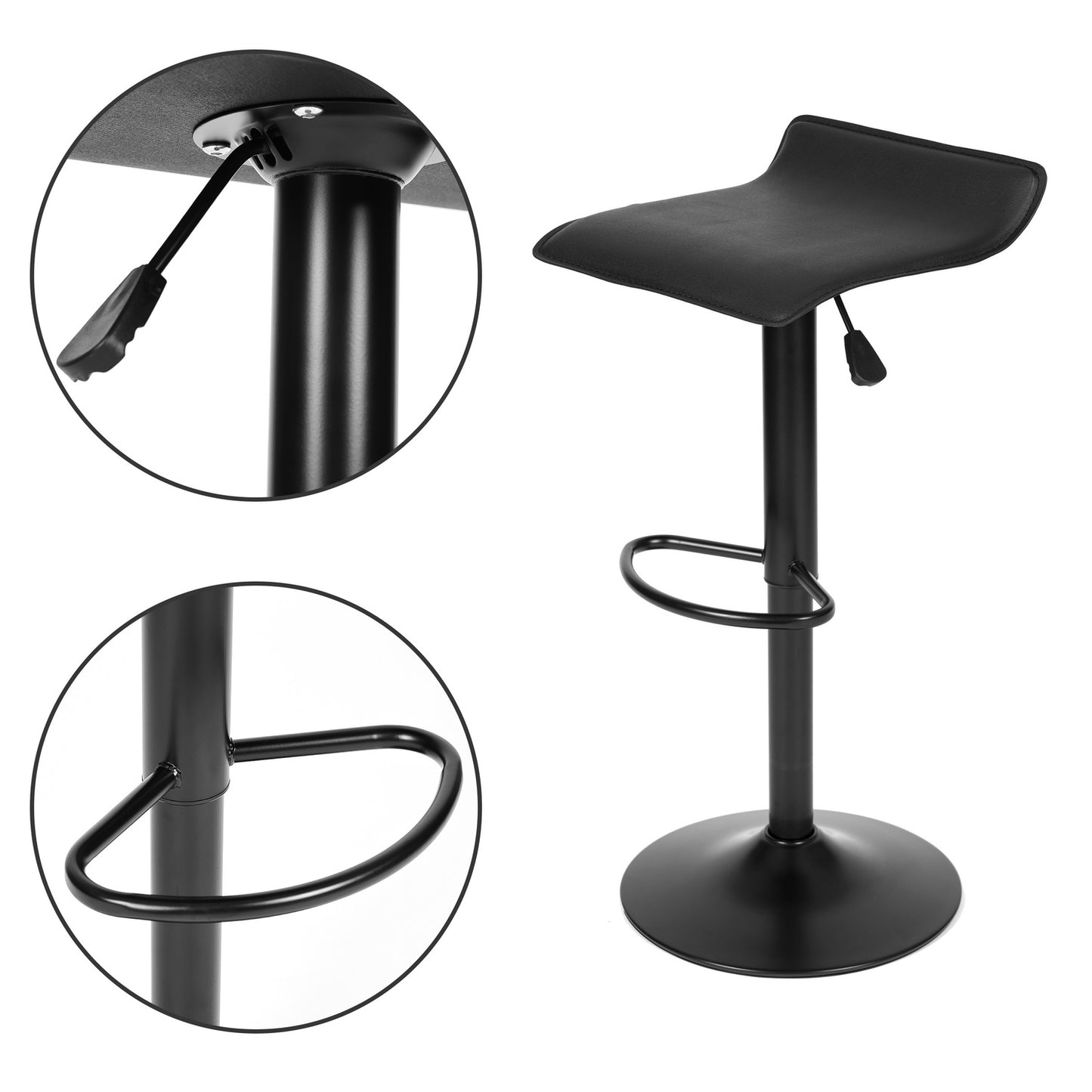 Bar stool, swivel footrest, height adjustable, black eco-leather