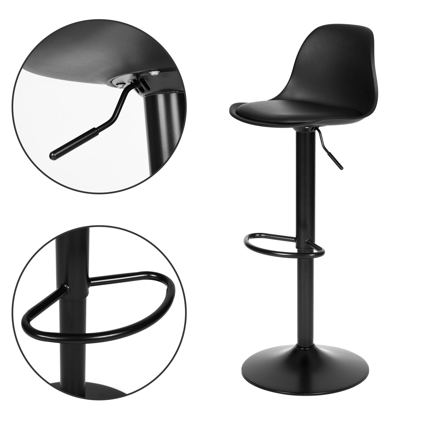 Bar stool, swivel footrest, height adjustable, black eco-leather