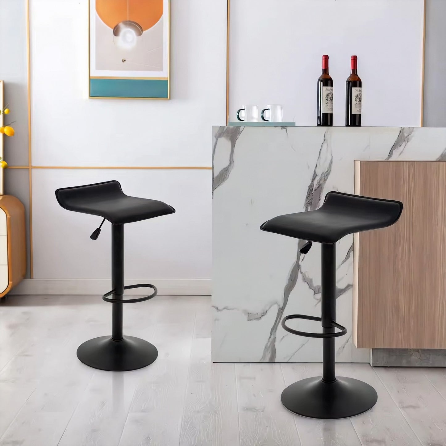 Bar stool, swivel footrest, height adjustable, black eco-leather