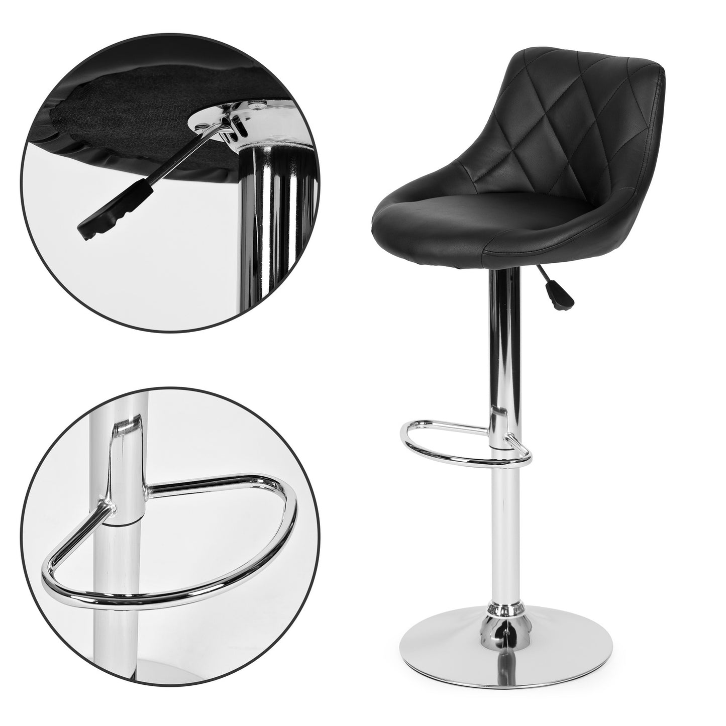 Bar stool, swivel footrest, height adjustable, chrome, eco-leather