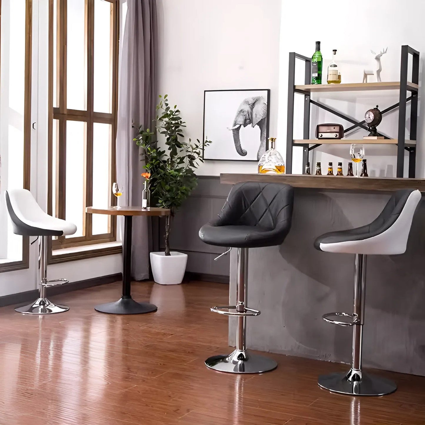 Bar stool, swivel footrest, height adjustable, chrome, eco-leather