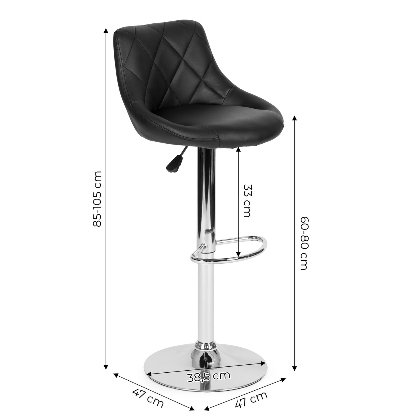 Bar stool, swivel footrest, height adjustable, chrome, eco-leather