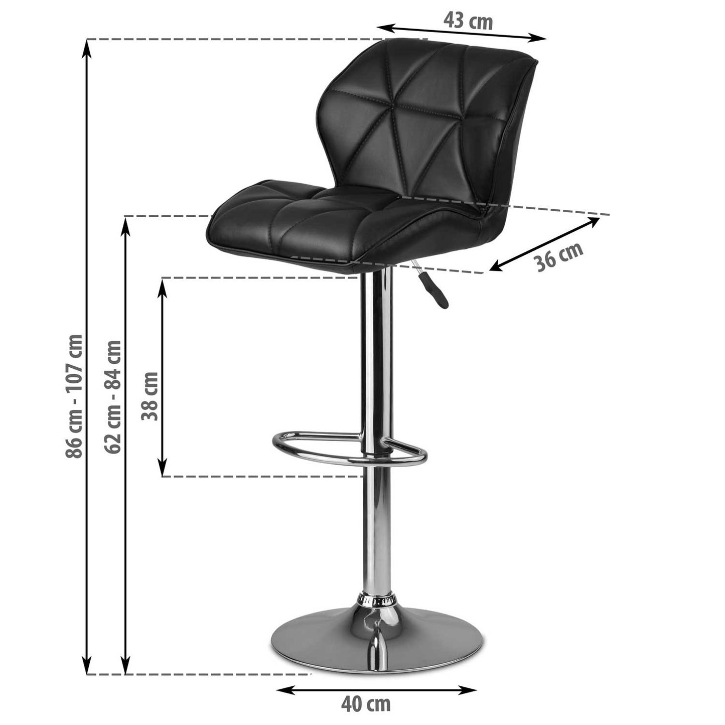 Bar stool with backrest Castel black - 2 pcs