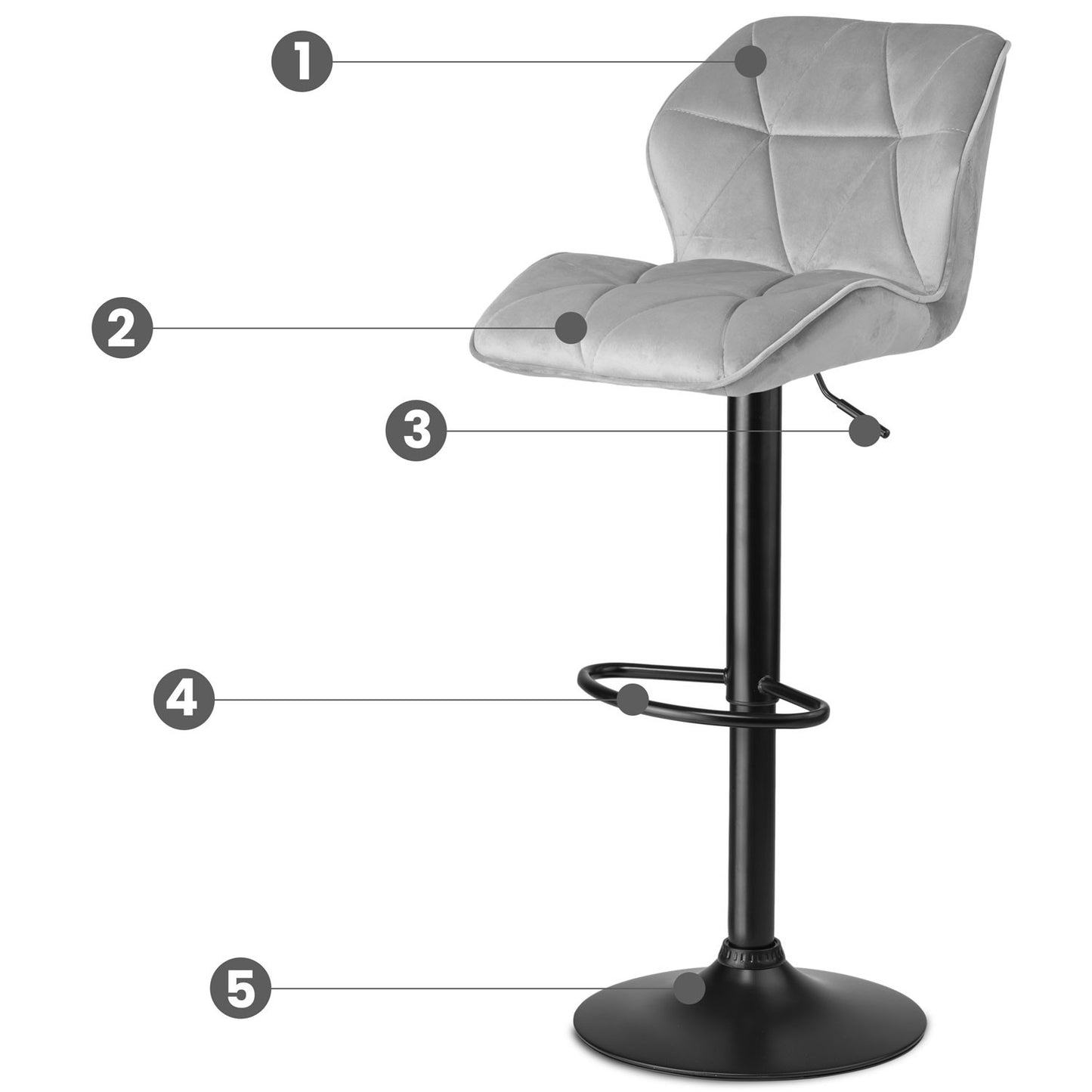 Bar stool with backrest Castel light gray - 2 pcs