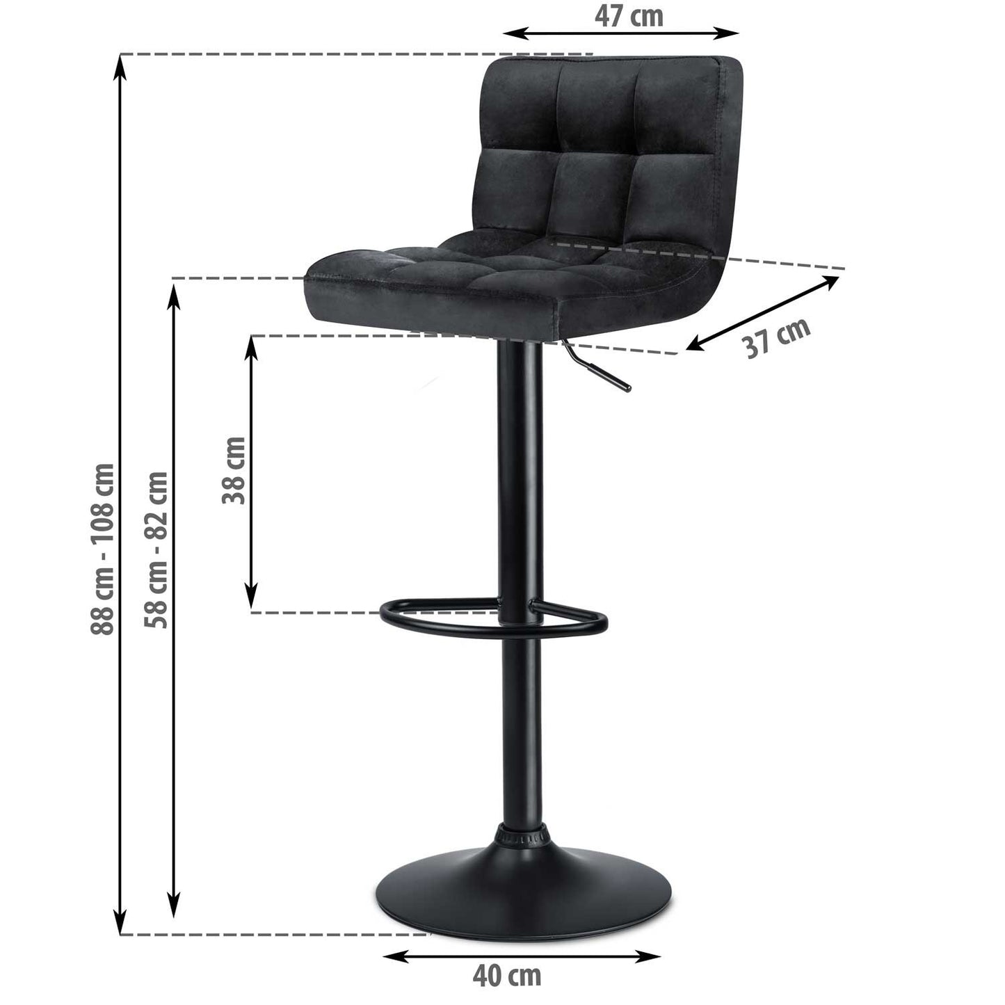 Bar stool with backrest Monro black - 2 pieces