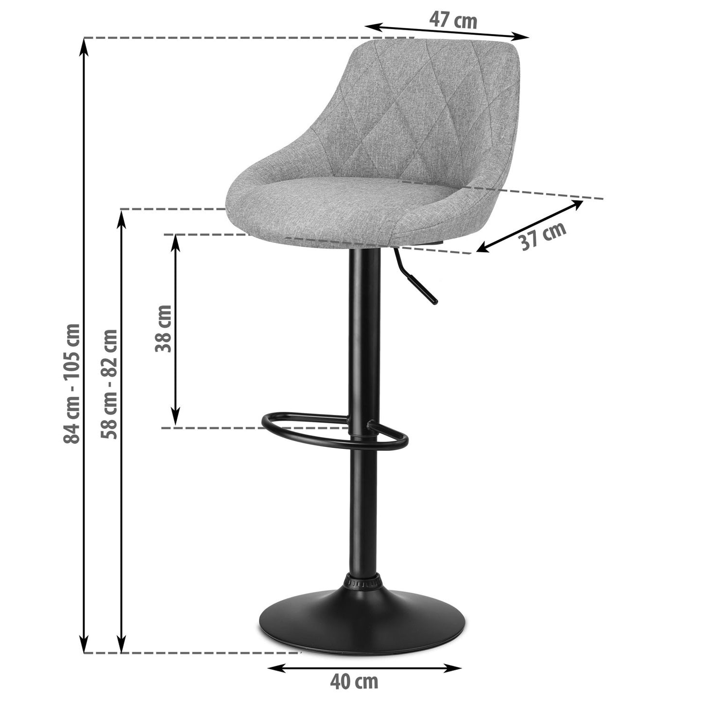 Bar stool with backrest Nerra fabric gray - 2 pcs
