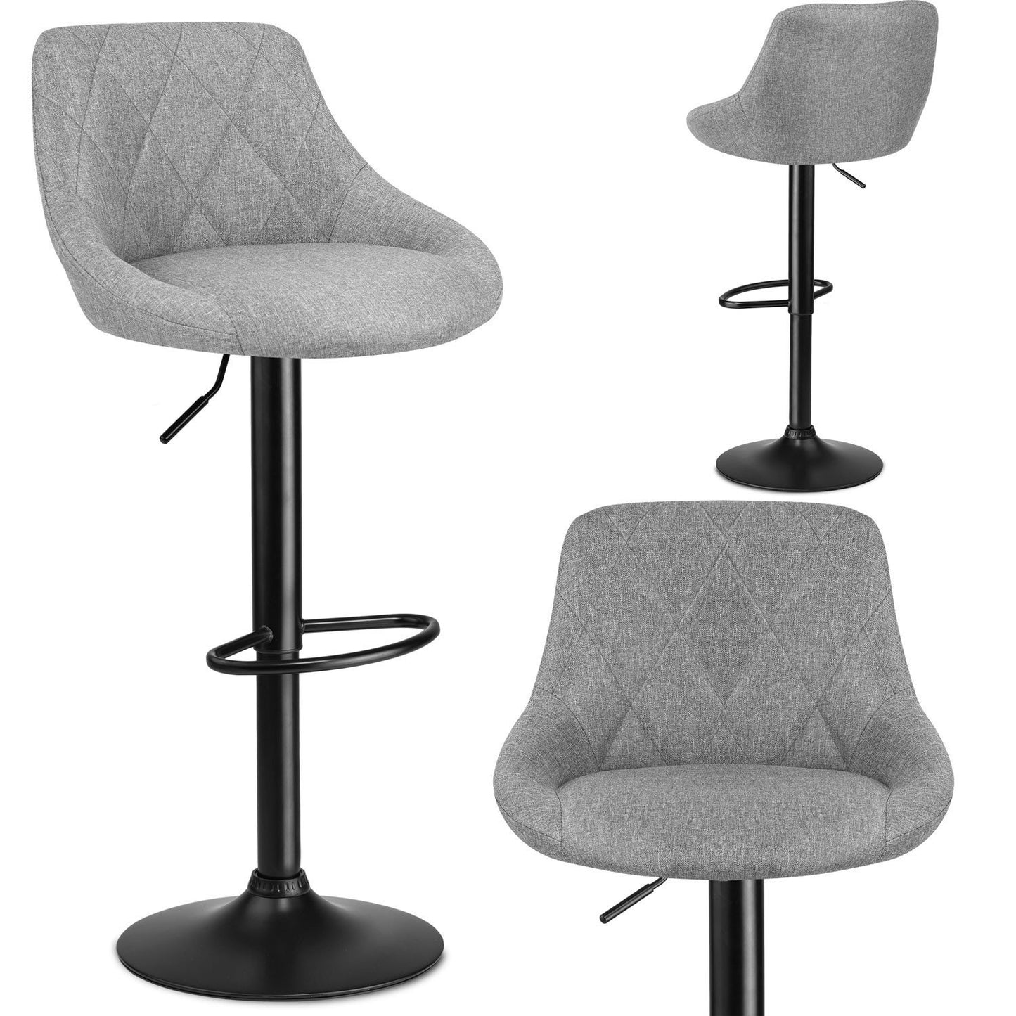 Bar stool with backrest Nerra fabric gray - 2 pcs