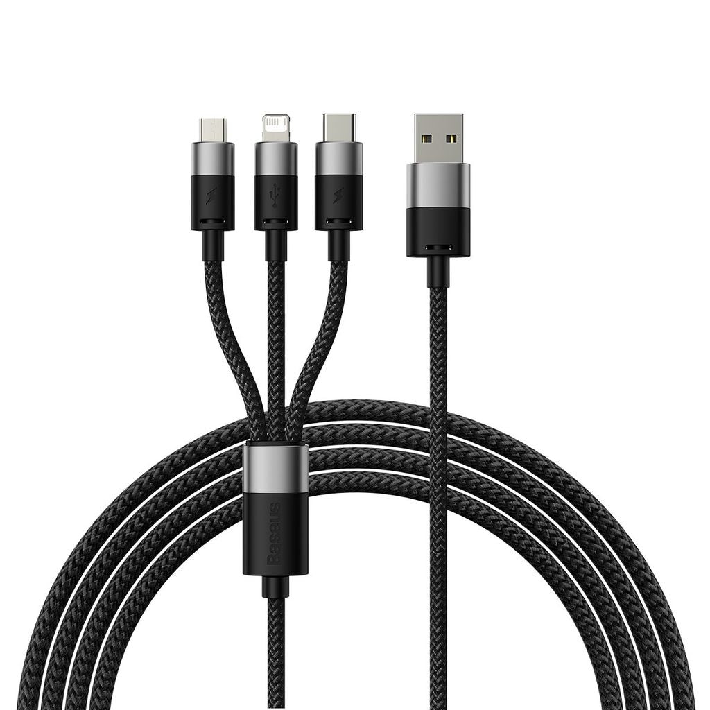 Baseus â€‹â€‹3-in-1 USB-A to USB-C / Micro / Lightning Cable, 1.2m - Black