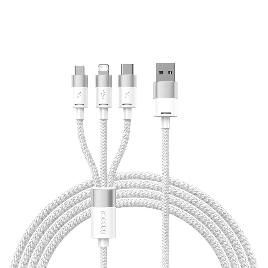 Baseus â€‹â€‹3-in-1 USB-A to USB-C / Micro / Lightning Cable, 1.2m - White