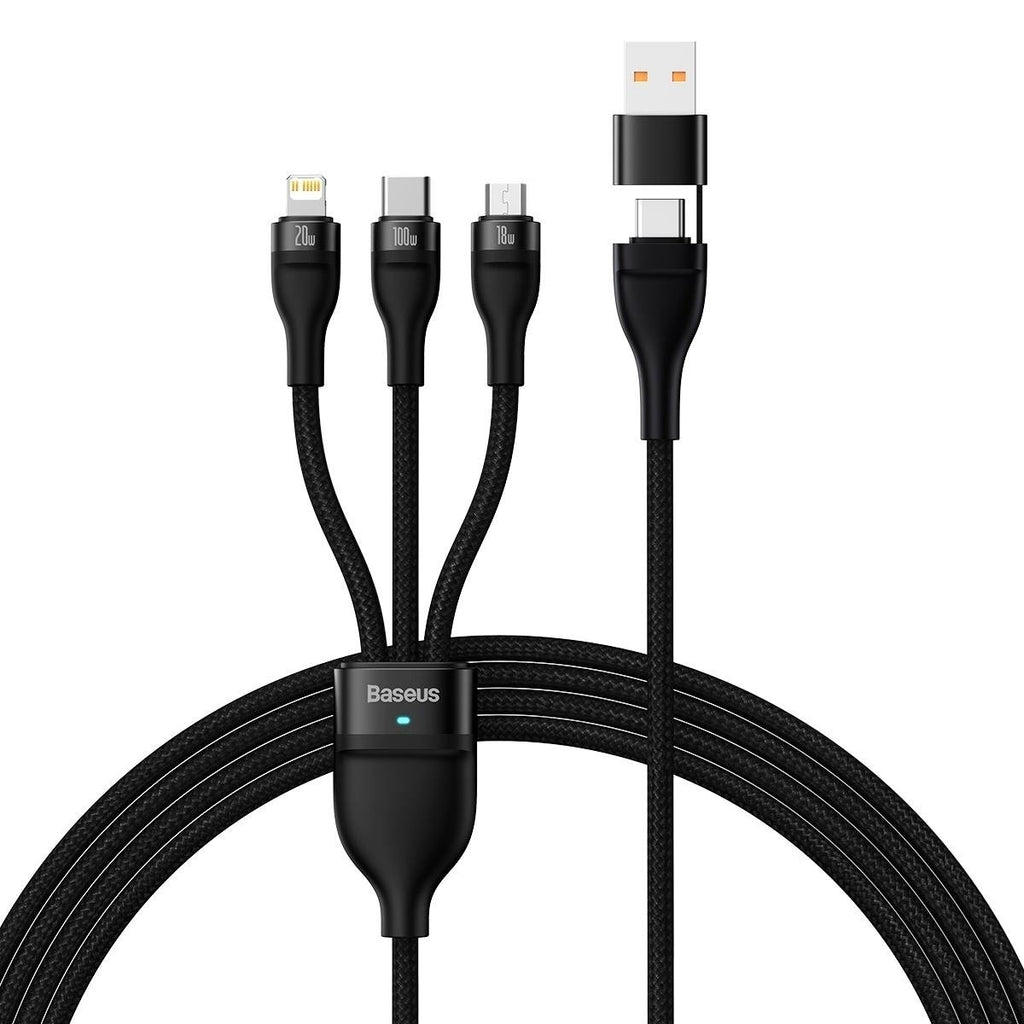 Baseus Flash II 3-in-2 USB/USB-C to Lightning/Micro/USB-C 100W, 1.2m - Black