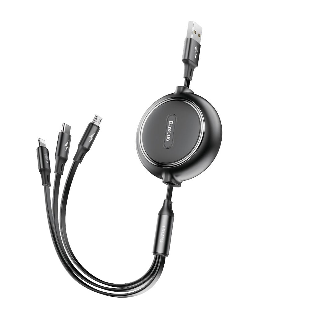 Baseus Golden Loop 3-in-1 Elastic USB Charging & Sync Cable, 1.2m, 3.5A - Black
