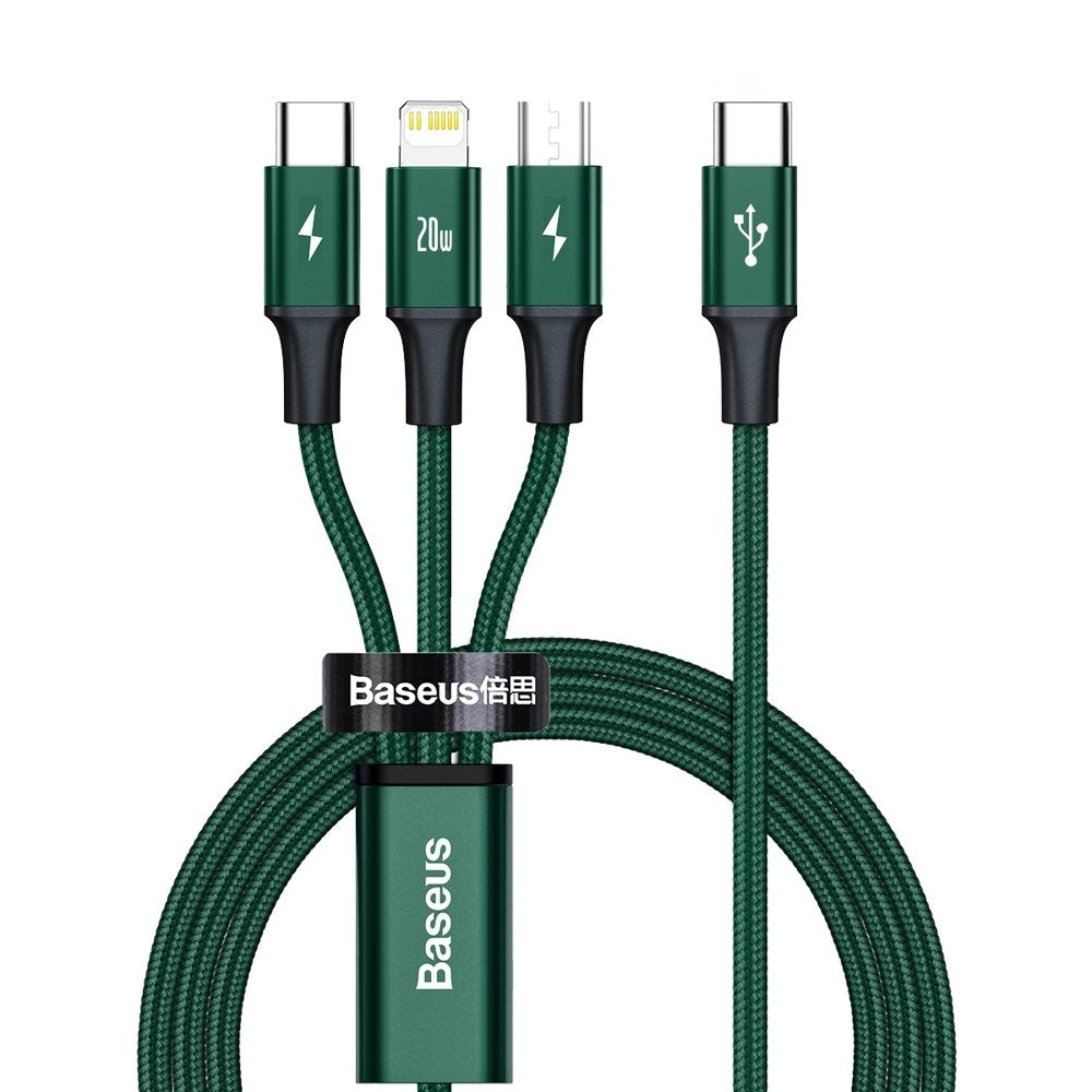 Baseus Rapid 3-in-1 USB-C to Lightning/Micro/USB-C 20W, 1.5m - Green