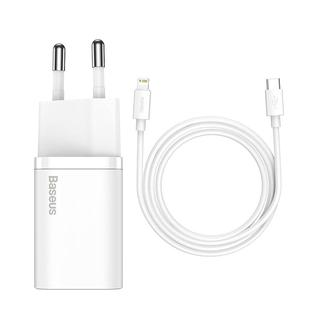 Baseus Super Si USB-C Wall Charger 20W + USB-C to Lightning cable 1m - White