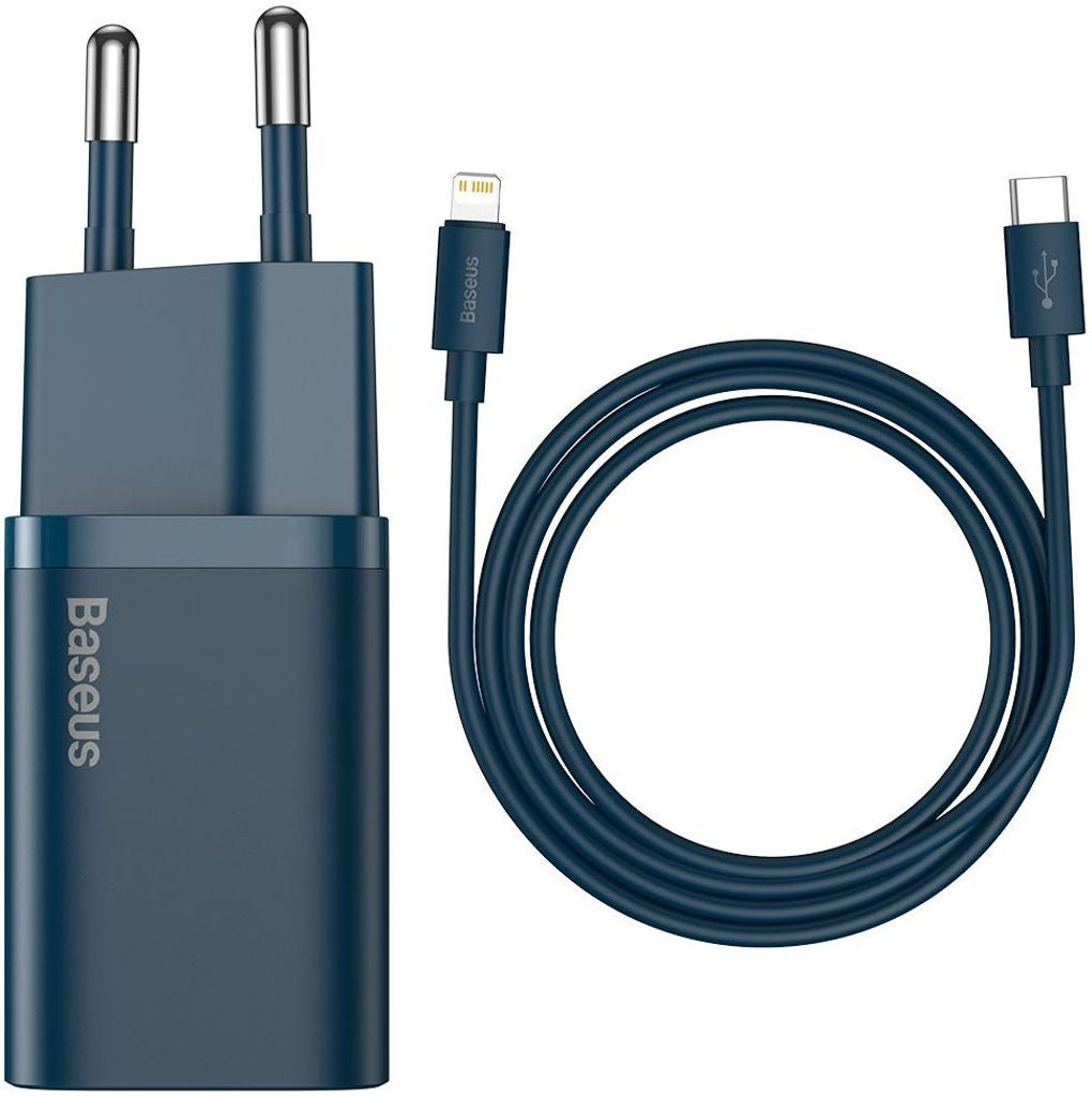 Baseus Super Si fast charger, 1C, 20W, EU, with fast charging data cable USB-C to Lightning, 20W, 1m - Blue