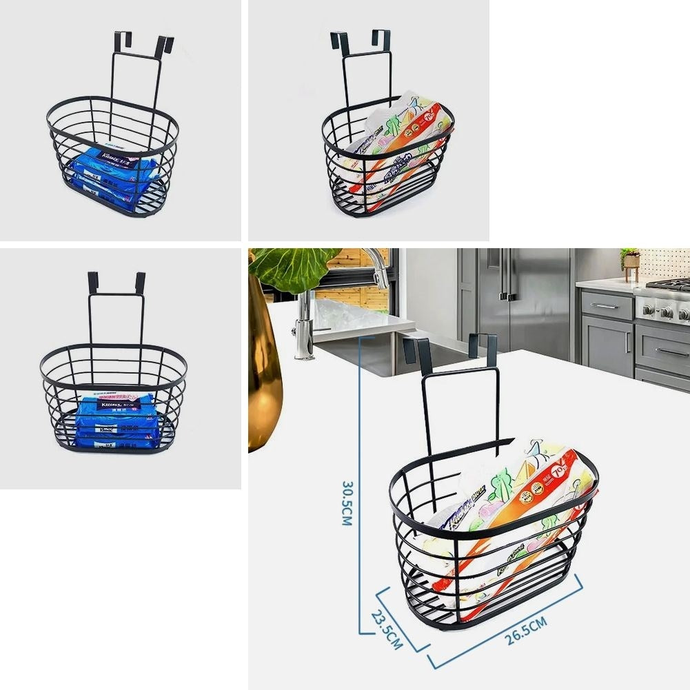 Basket for cabinet door: Metal, black, practical storage