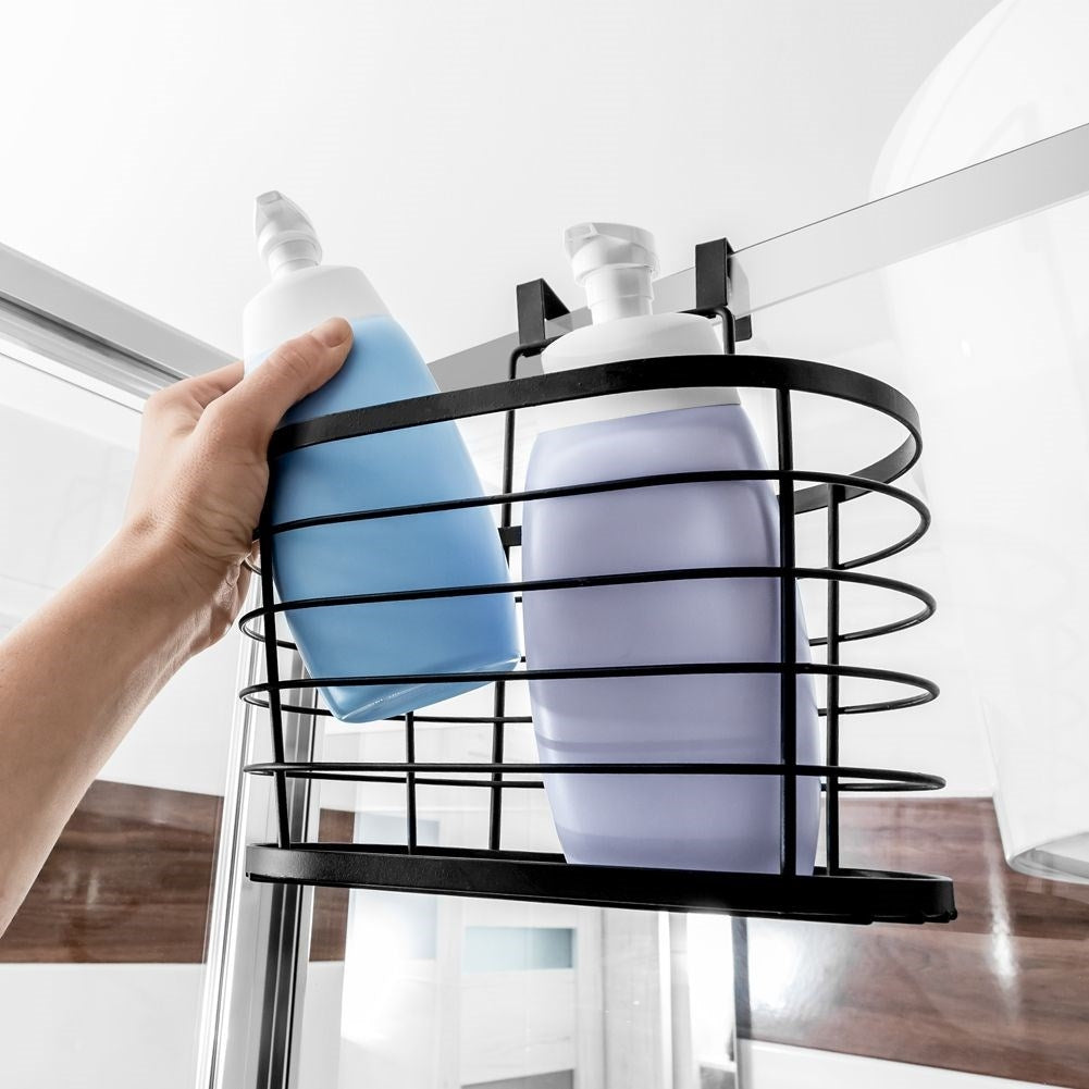 Basket for cabinet door: Metal, black, practical storage