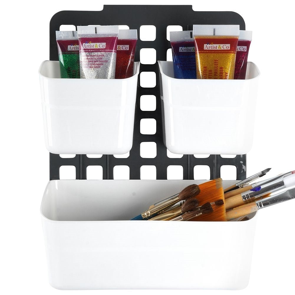 Basket for cabinet doors or shower cubicles with three compartments