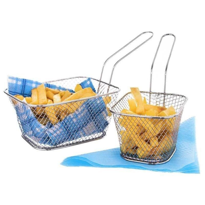 Basket with handle for elegant serving of fries and vegetables