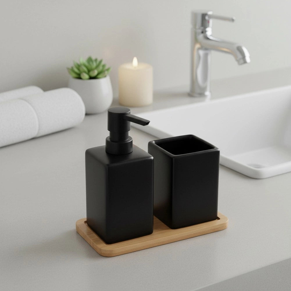 Bathroom Accessory Set, Black Dolomite, 3-Piece