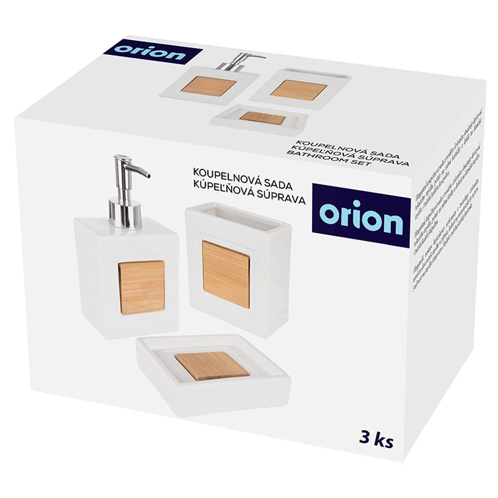 Bathroom Accessory Set, Dolomite & Bamboo, 3-Piece
