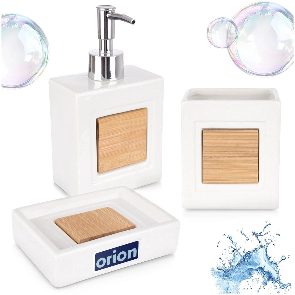 Bathroom Accessory Set, Dolomite & Bamboo, 3-Piece