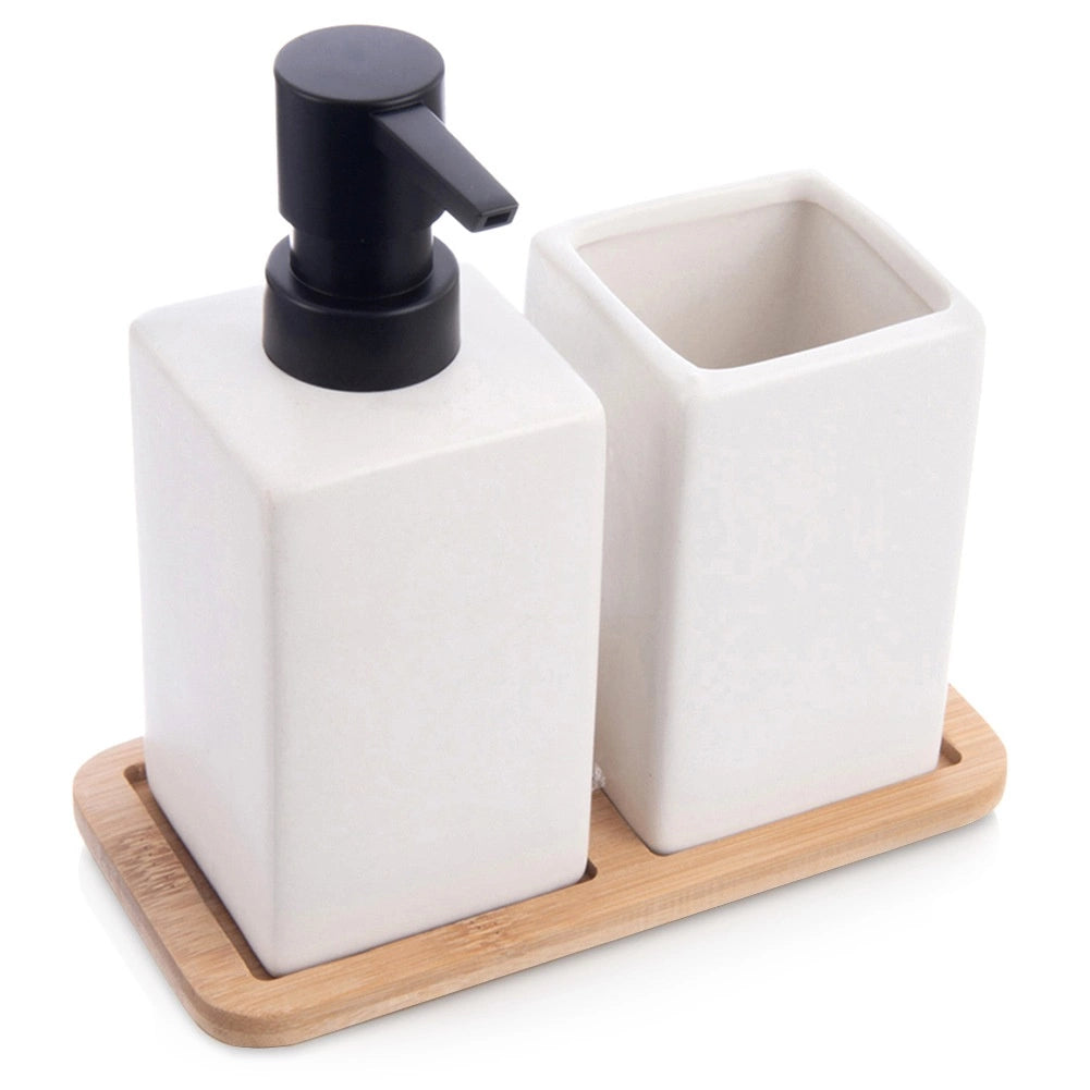 Bathroom Accessory Set, White Dolomite, 3-Piece