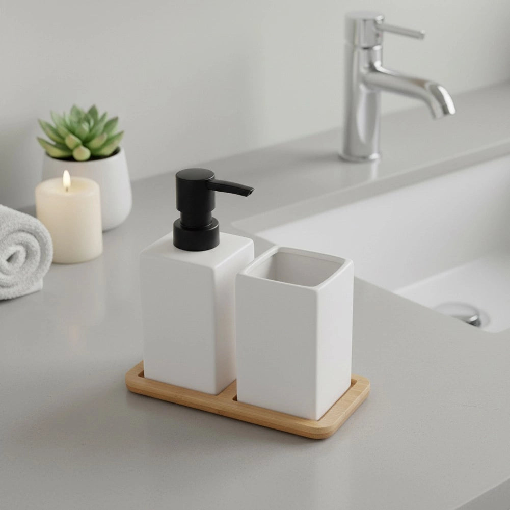 Bathroom Accessory Set, White Dolomite, 3-Piece