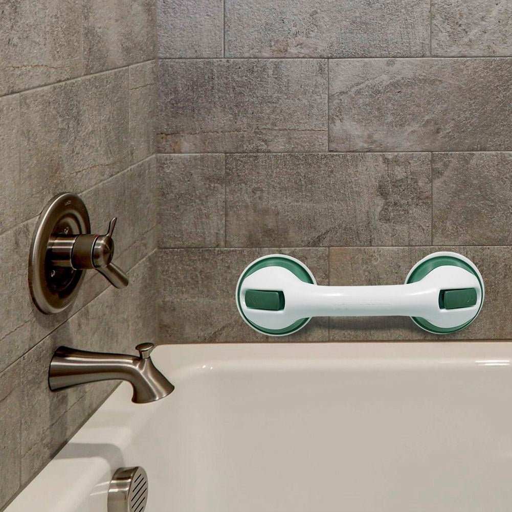 Bathroom handle with rubber suction cups for increased safety