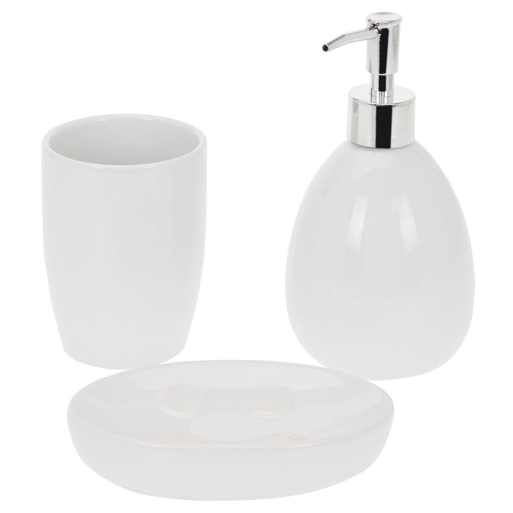 Bathroom set: Soap pump, Toothbrush holder & Mug