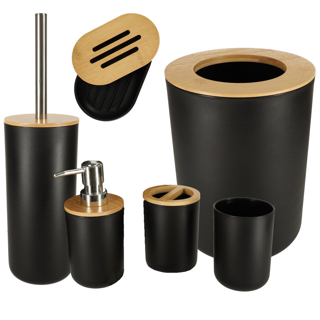 Bathroom set brush dispenser set of 6 pieces black