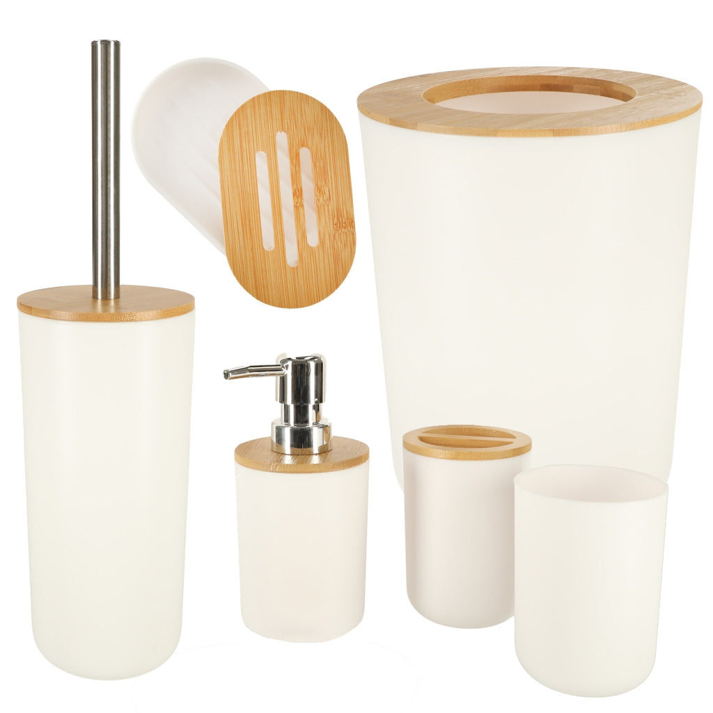 Bathroom set brush dispenser set of 6 pieces white