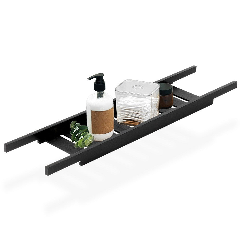 Bathroom shelf for bathtub, bamboo, black, 68 cm