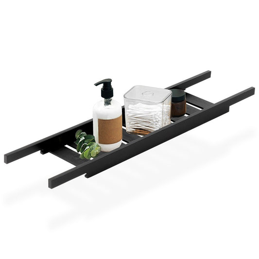 Bathroom shelf for bathtub, bamboo, black, 68 cm