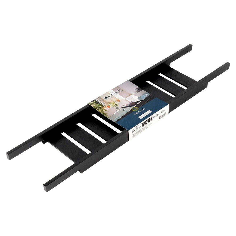 Bathroom shelf for bathtub, bamboo, black, 68 cm