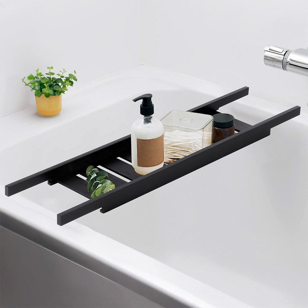 Bathroom shelf for bathtub, bamboo, black, 68 cm