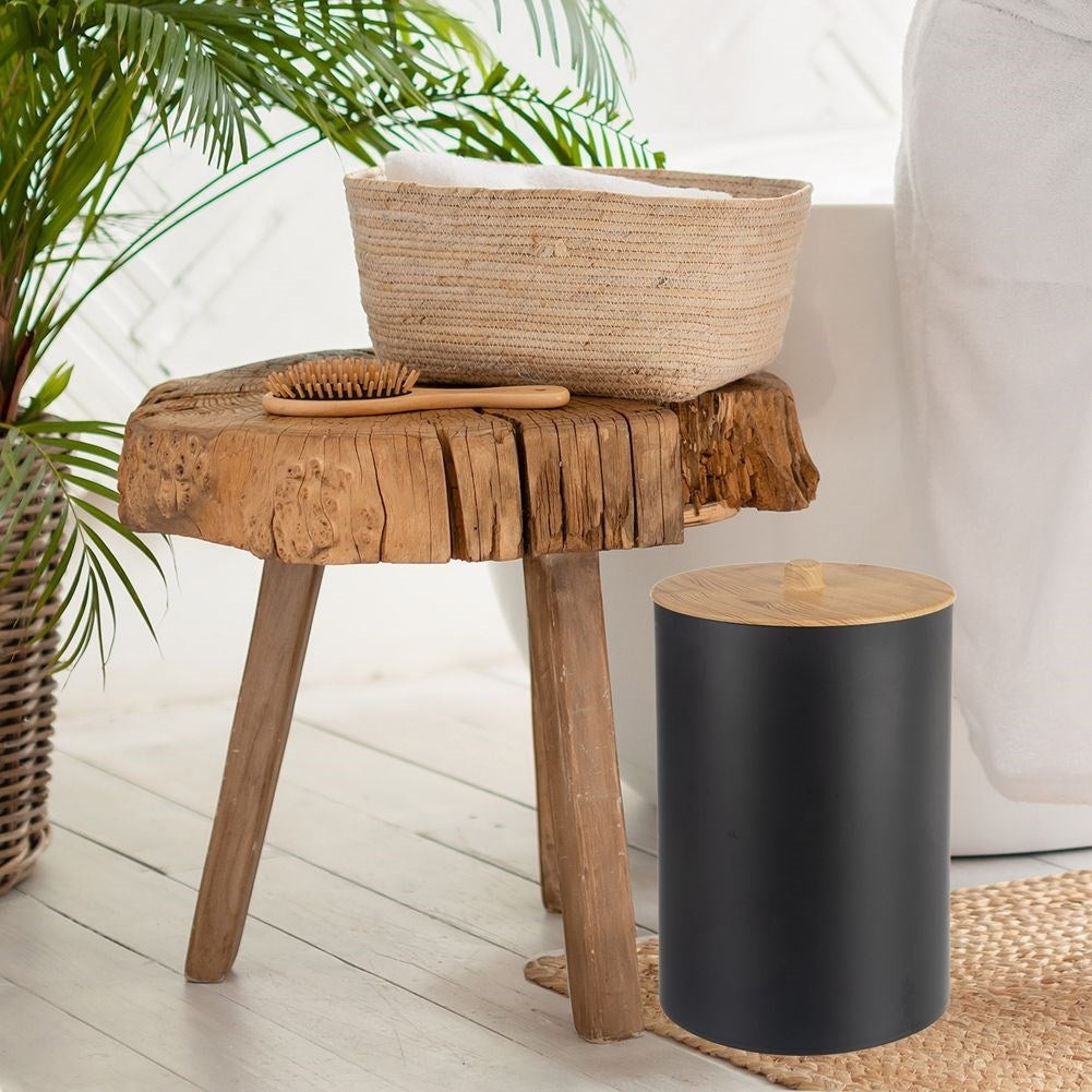 Bathroom waste bin 7L in Durable Black Plastic with Lid